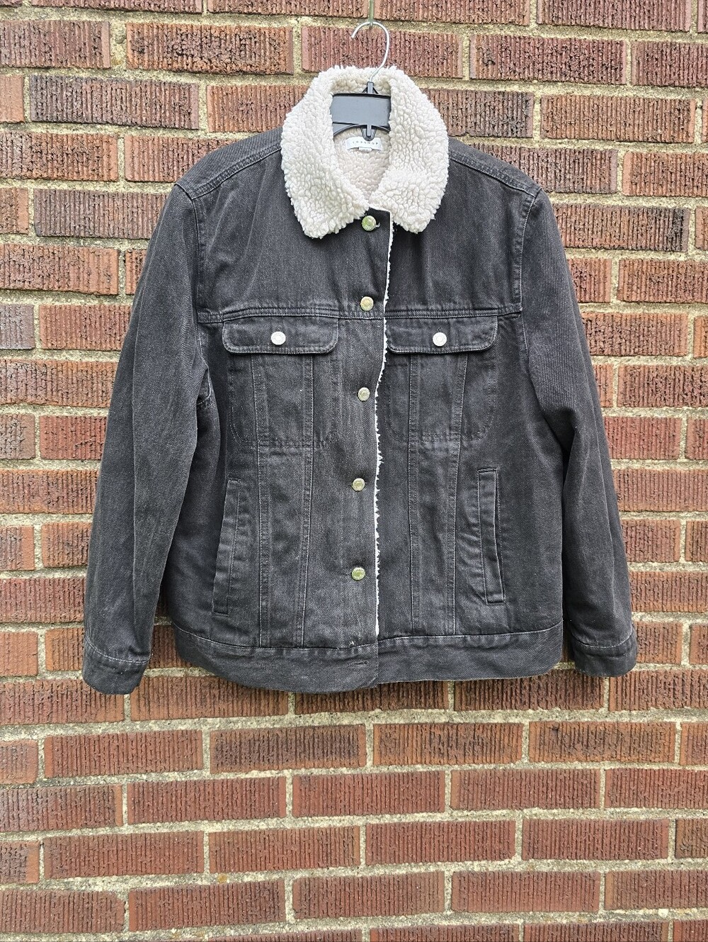 Nordstrom Topshop Women’s Black Sherpa-Lined Denim Jacket, Sz 10